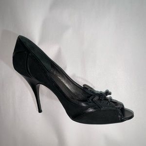 GIVENCHY size 38.5 black suede peep-toe stilletos